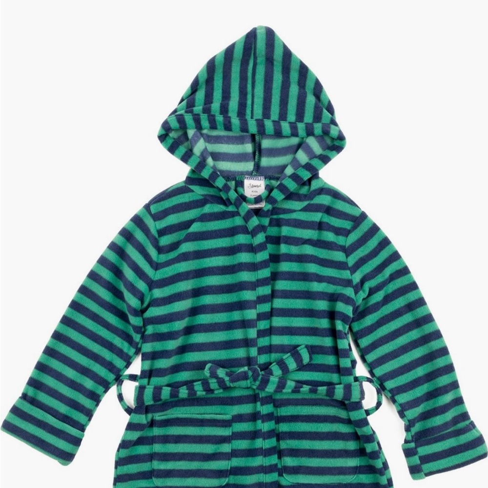 Leveret - Kids Fleece Stripes Hooded Robe. blue and green stripes